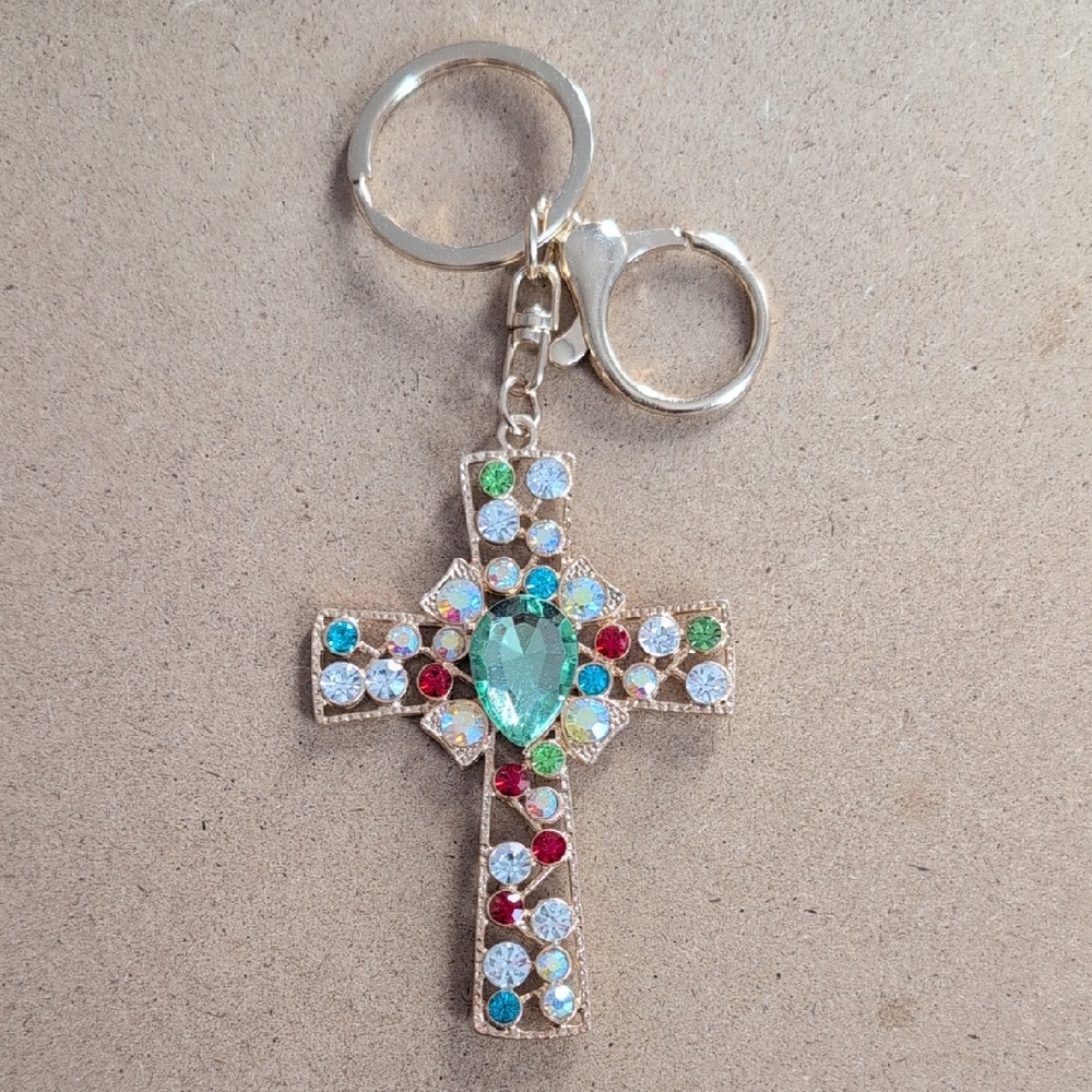Colorful Crystal Cross Keychain & Bag Charm